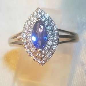 Dazzling Tanzanite & White Zircon Double Halo Ring